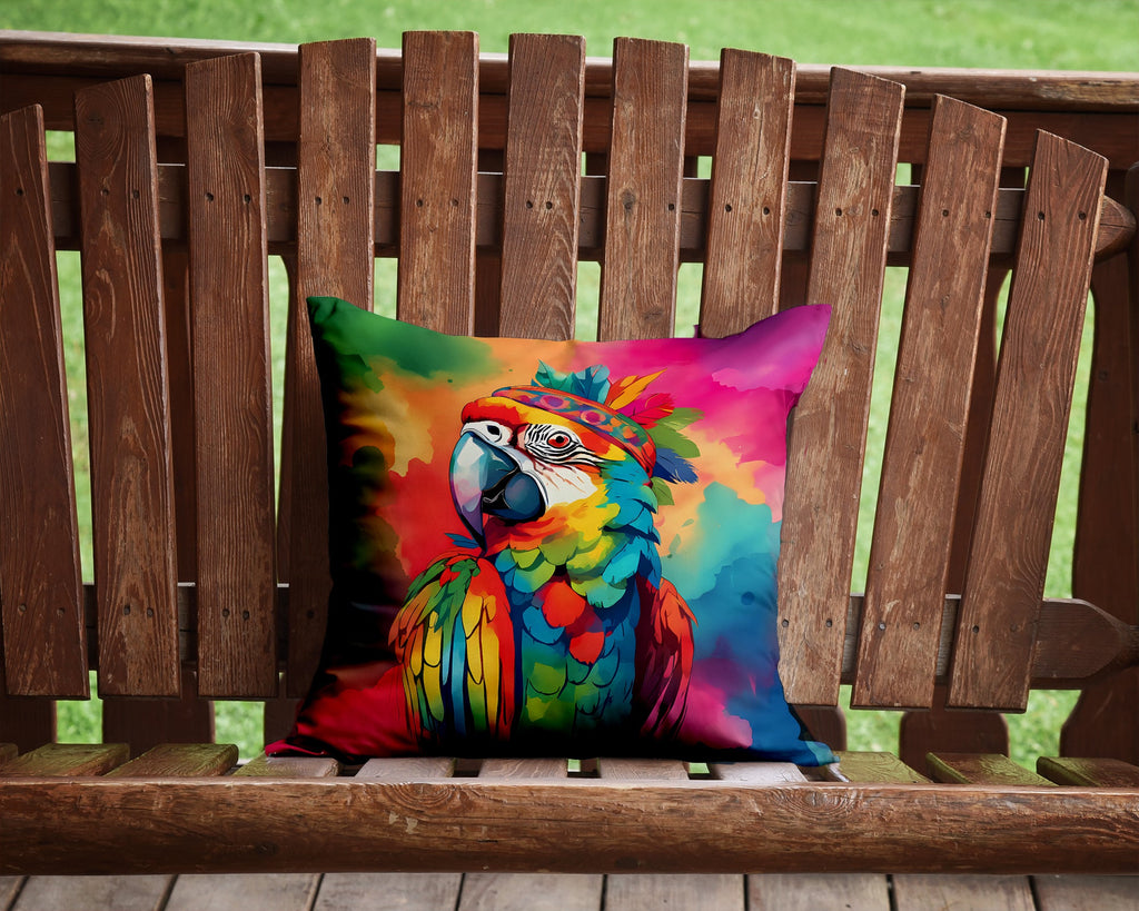 Hippie Animal Parrot Decorative Throw Pillow 14x14 Indoor Outdoor Accent Cushion, Fabric Cover with Insert for Sofa, Bed, Porch & Living Room