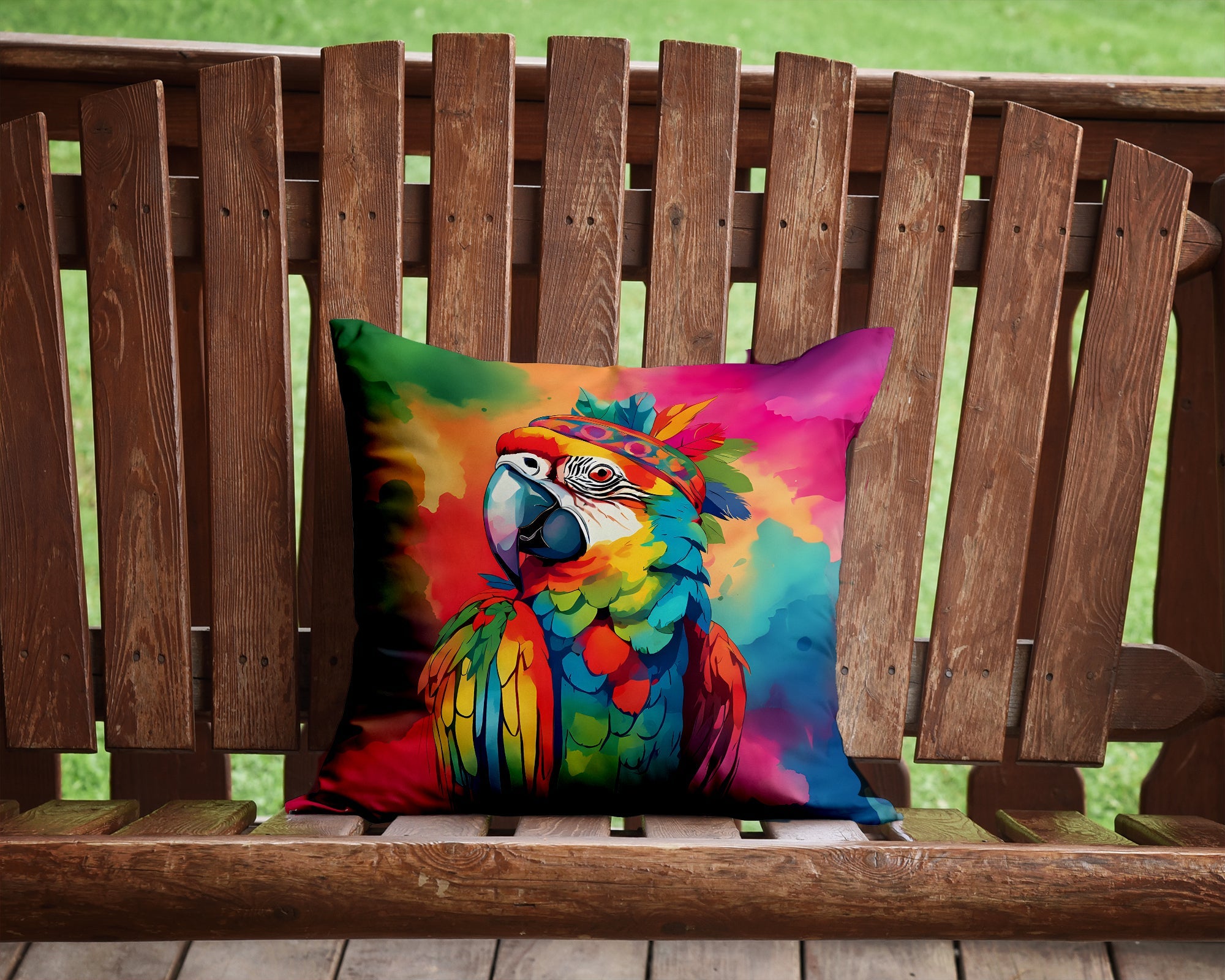 Hippie Animal Parrot Decorative Throw Pillow 14x14 Indoor Outdoor Accent Cushion, Fabric Cover with Insert for Sofa, Bed, Porch & Living Room