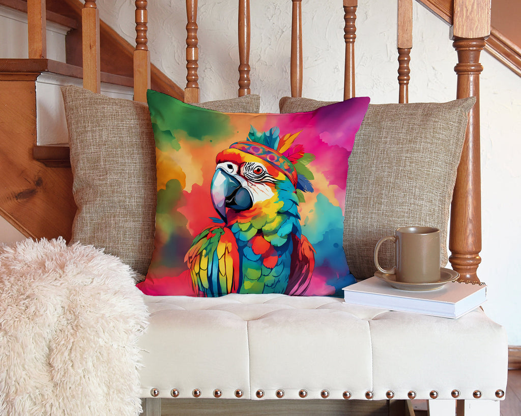 Hippie Animal Parrot Decorative Throw Pillow 14x14 Indoor Outdoor Accent Cushion, Fabric Cover with Insert for Sofa, Bed, Porch & Living Room
