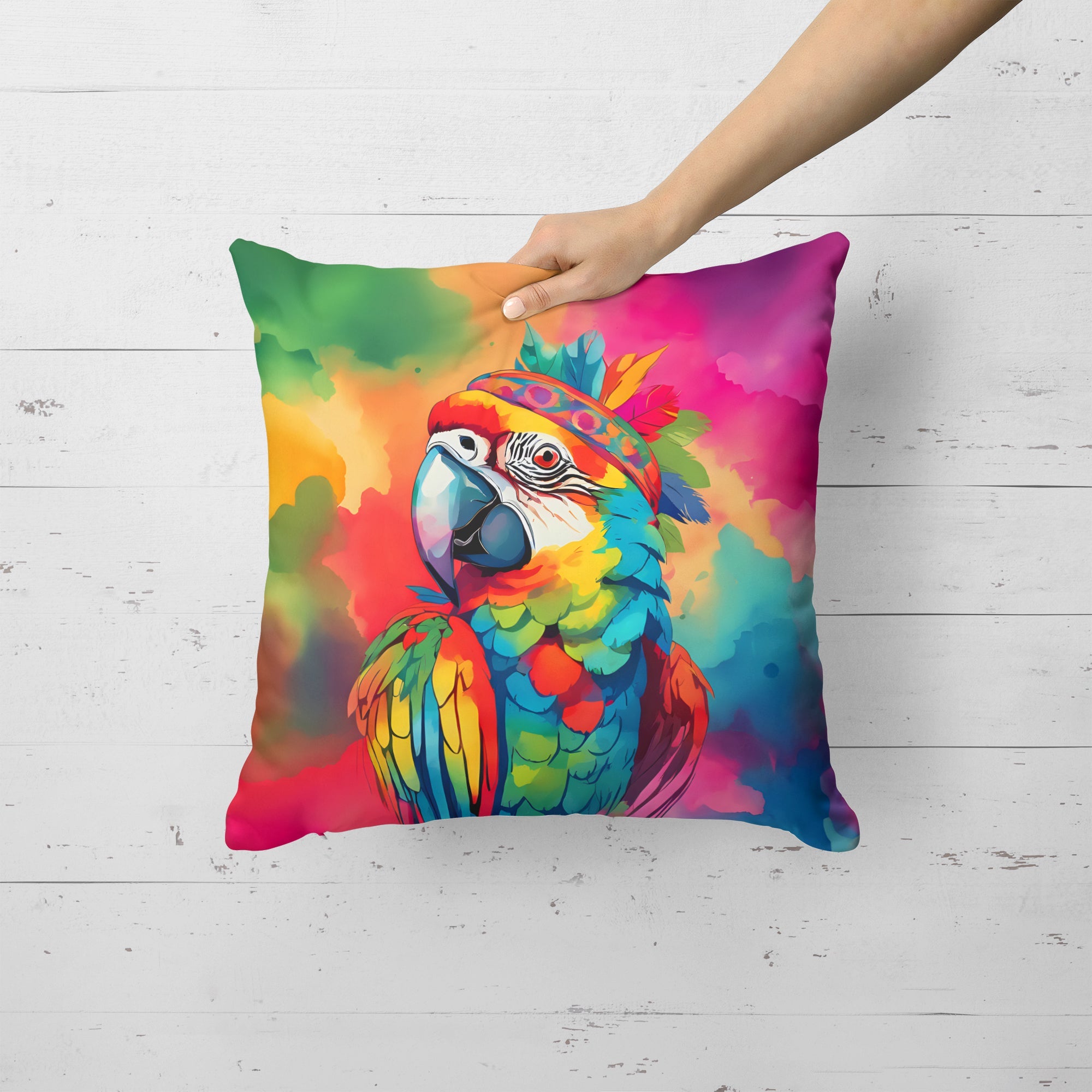 Hippie Animal Parrot Decorative Throw Pillow 18x18 Indoor Outdoor Accent Cushion, Fabric Cover with Insert for Sofa, Bed, Porch & Living Room