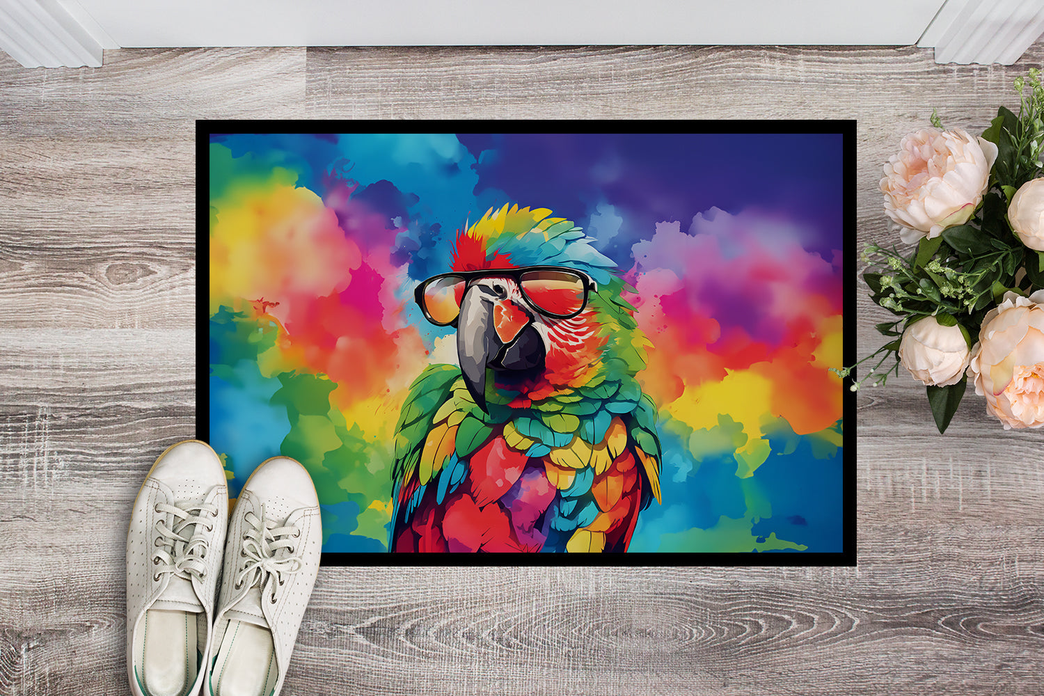 Hippie Animal Parrot Doormat Indoor Outdoor 18H X 27W Front Door Mat Rugs for Entryway, Non Slip Washable