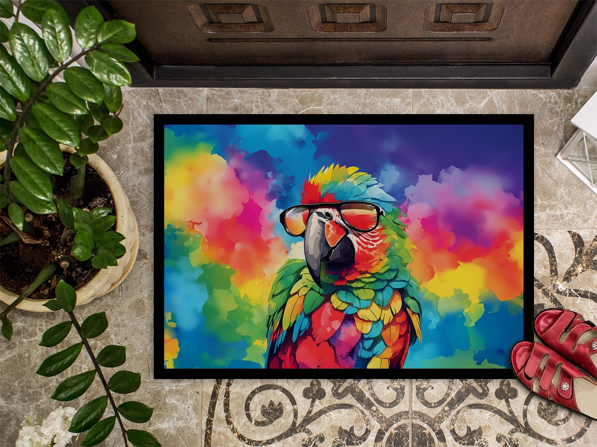 Hippie Animal Parrot Doormat Indoor Outdoor 18H X 27W Front Door Mat Rugs for Entryway, Non Slip Washable