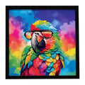 Hippie Animal Parrot Framed Metal Print Bathroom, Kitchen, Office, Home Decor Wall Art Ready to Hang, Square, 8X8