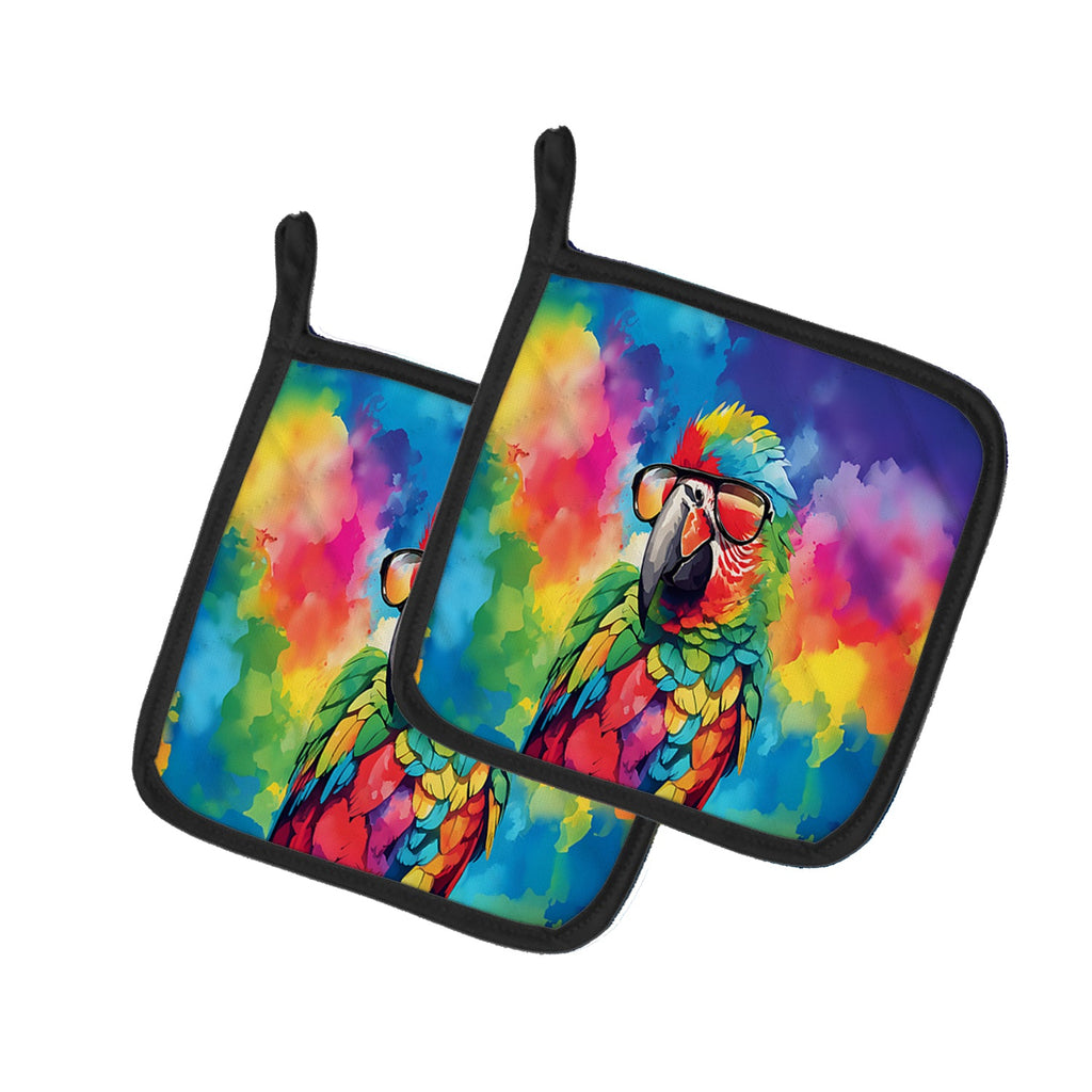 Hippie Animal Parrot Pot Holder Set of 2 Heat Resistant Quilted Hot Pads 7.5 x 7.5 Inch, Insulated Kitchen Trivets for Cooking & Baking