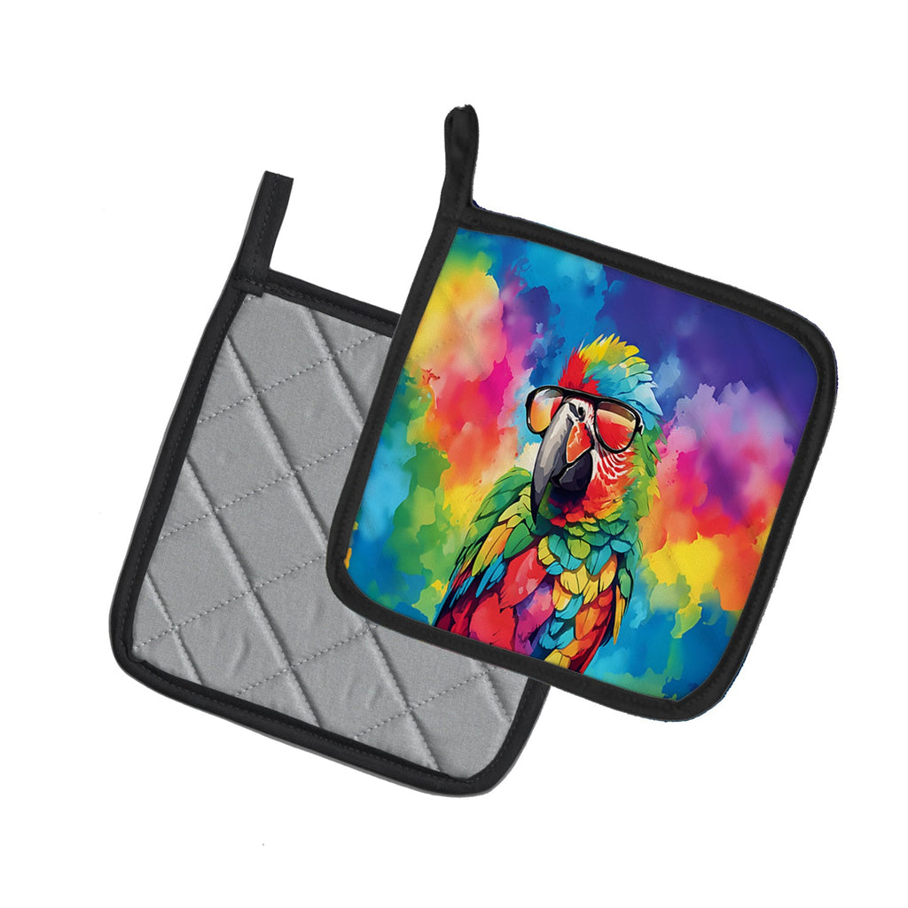 Hippie Animal Parrot Pot Holder Set of 2 Heat Resistant Quilted Hot Pads 7.5 x 7.5 Inch, Insulated Kitchen Trivets for Cooking & Baking