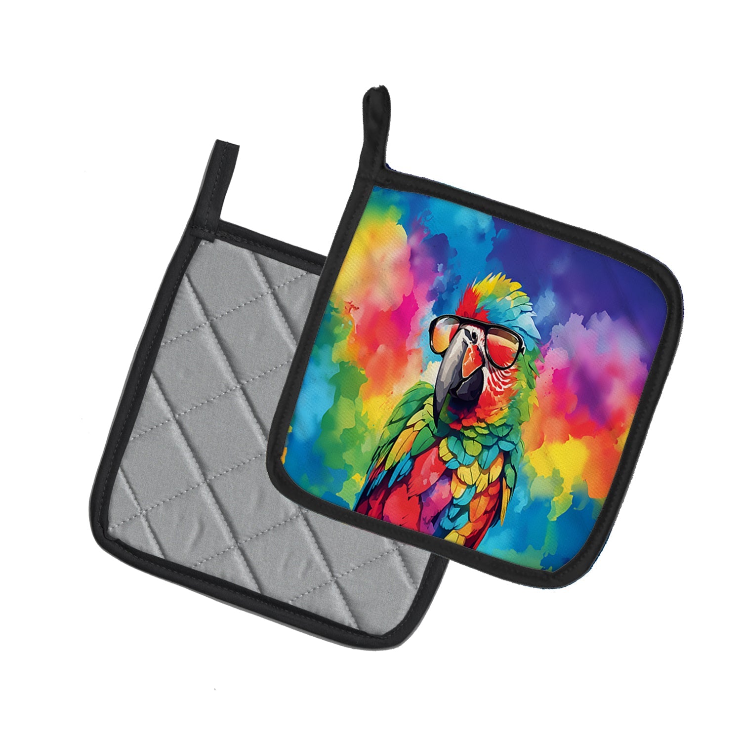 Hippie Animal Parrot Pot Holder Set of 2 Heat Resistant Quilted Hot Pads 7.5 x 7.5 Inch, Insulated Kitchen Trivets for Cooking & Baking