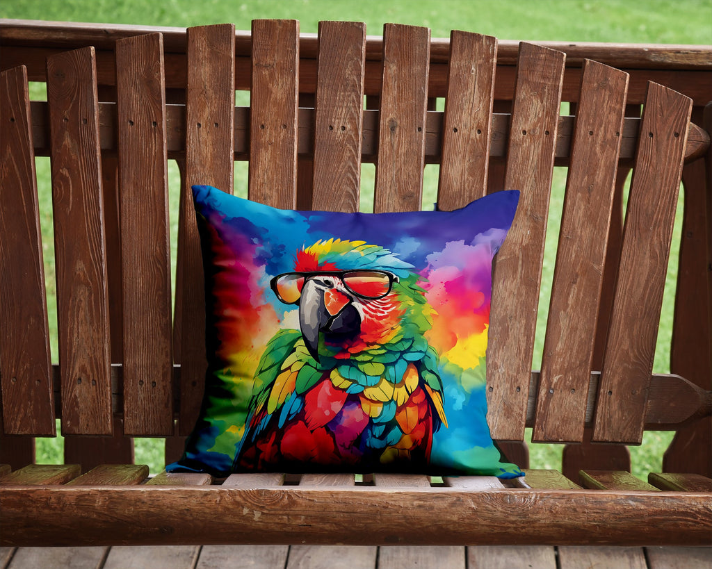 Hippie Animal Parrot Decorative Throw Pillow 14x14 Indoor Outdoor Accent Cushion, Fabric Cover with Insert for Sofa, Bed, Porch & Living Room