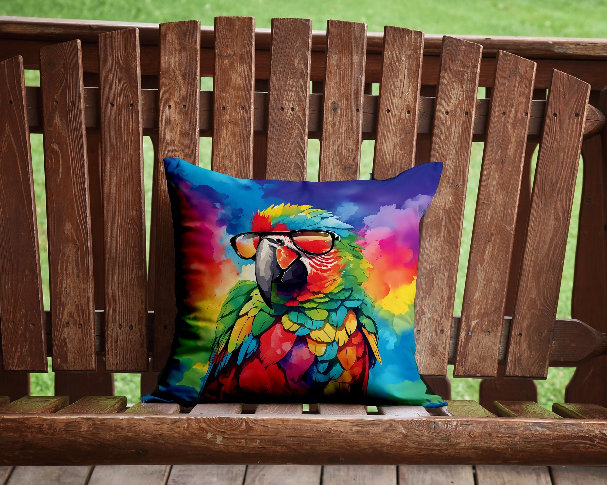Hippie Animal Parrot Decorative Throw Pillow 14x14 Indoor Outdoor Accent Cushion, Fabric Cover with Insert for Sofa, Bed, Porch & Living Room