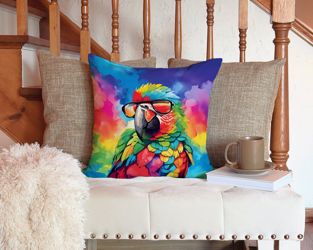 Hippie Animal Parrot Decorative Throw Pillow 14x14 Indoor Outdoor Accent Cushion, Fabric Cover with Insert for Sofa, Bed, Porch & Living Room