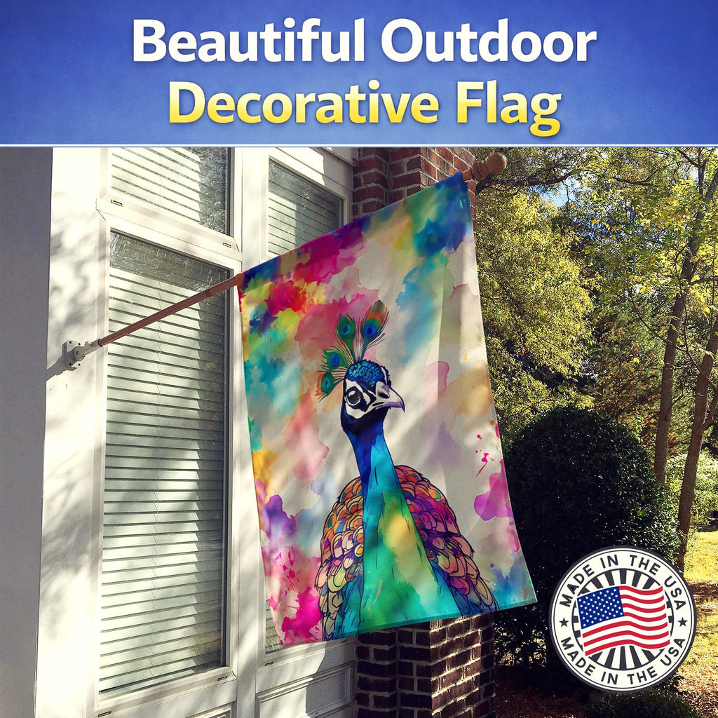 Hippie Animal Peacock House Flag 28x40 Porch Sleeve Pole Decorative Outside Yard Banner Artwork Wall Hanging, Polyester