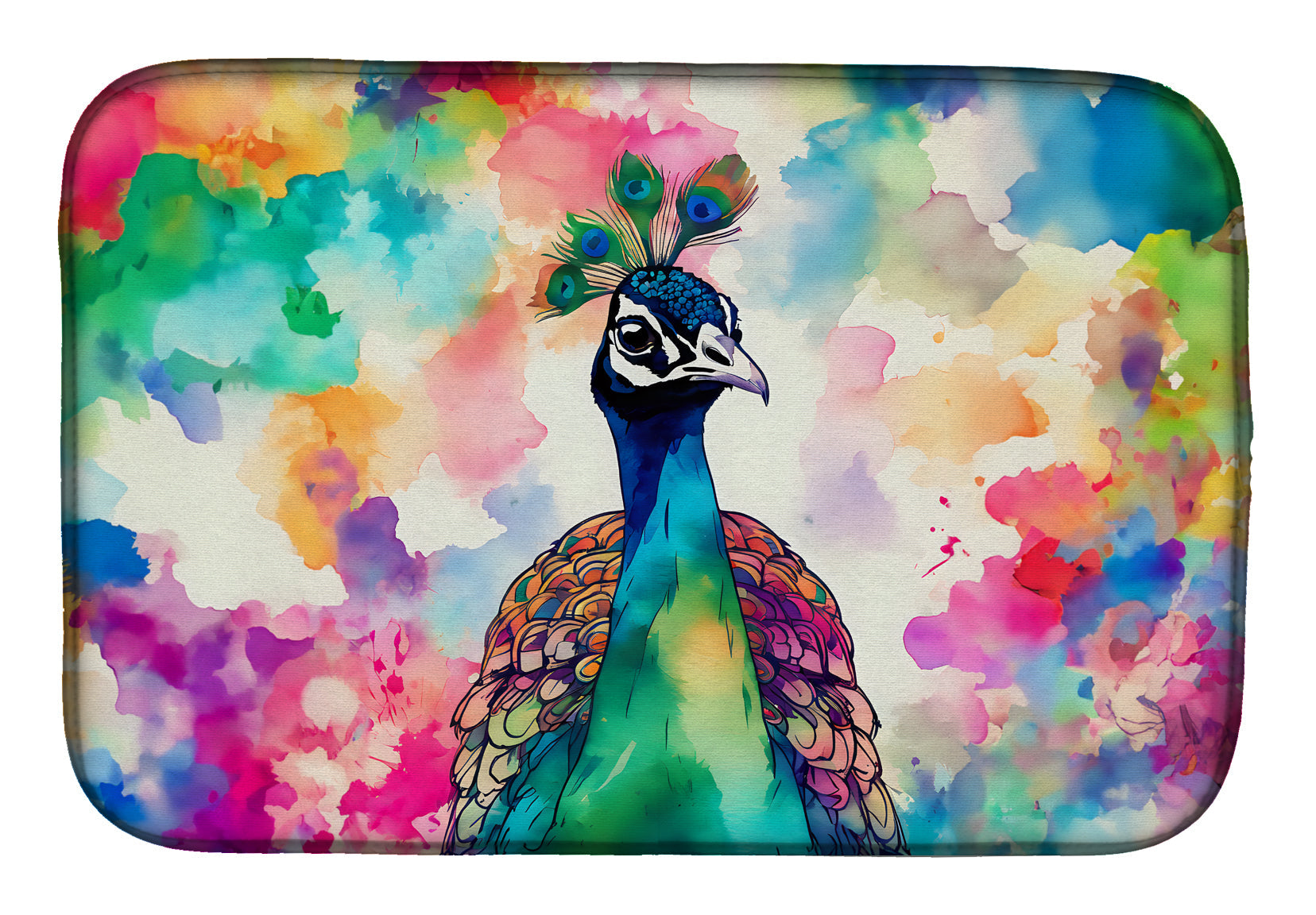 Hippie Animal Peacock Dish Drying Mat Absorbent Dish Drying Mat Pad for Kitchen Counter Dish Drainer Mat for Countertop, 14 x 21", Multicolor