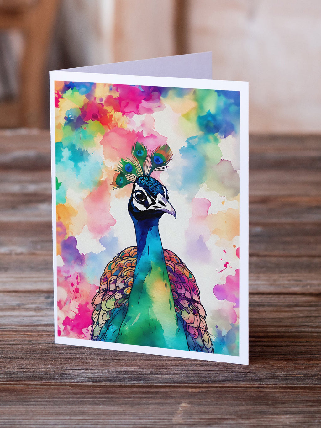 Hippie Animal Peacock Greeting Cards Pack of 8 Blank Cards with Envelopes Whimsical A7 Size 5x7
