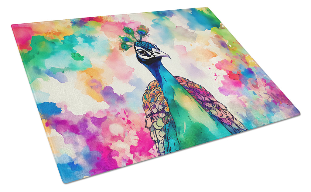 Hippie Animal Peacock Cutting Board Tempered Glass Kitchen Cutting Surface, Heat Resistant Chopping, Non-Slip Feet, Food Prep & Serving