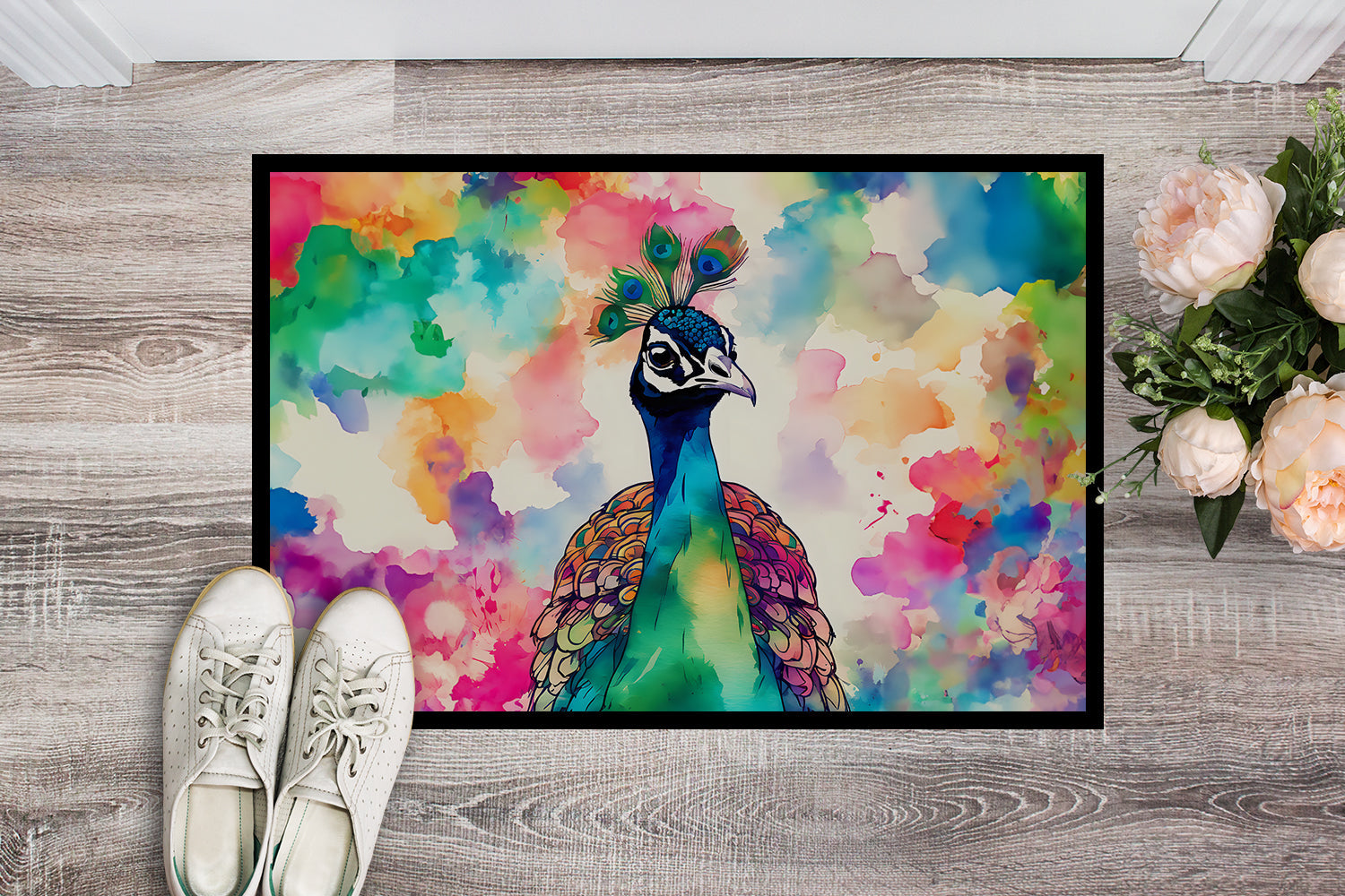 Hippie Animal Peacock Doormat Indoor Outdoor 18H X 27W Front Door Mat Rugs for Entryway, Non Slip Washable