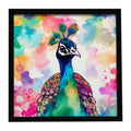 Hippie Animal Peacock Framed Metal Print Bathroom, Kitchen, Office, Home Decor Wall Art Ready to Hang, Square, 8X8