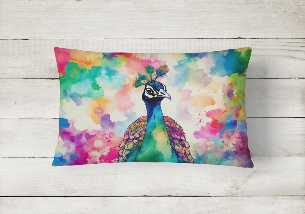 Hippie Animal Peacock Decorative Throw Pillow 12x16 Indoor Outdoor Accent Cushion, Fabric Cover with Insert for Sofa, Bed, Porch & Living Room
