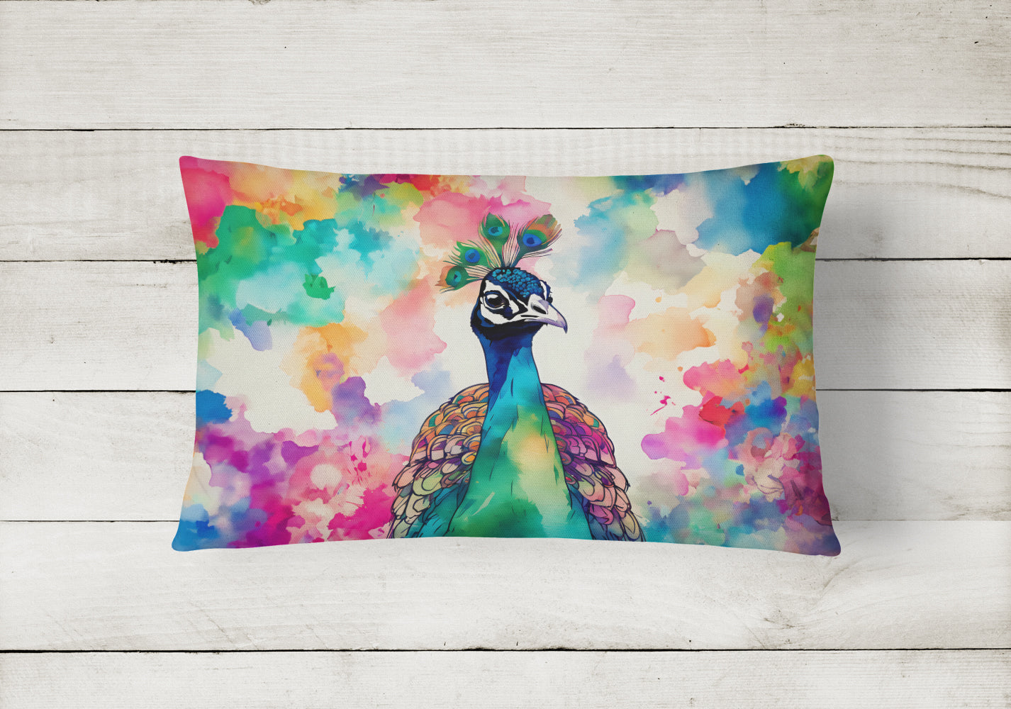 Hippie Animal Peacock Decorative Throw Pillow 12x16 Indoor Outdoor Accent Cushion, Fabric Cover with Insert for Sofa, Bed, Porch & Living Room