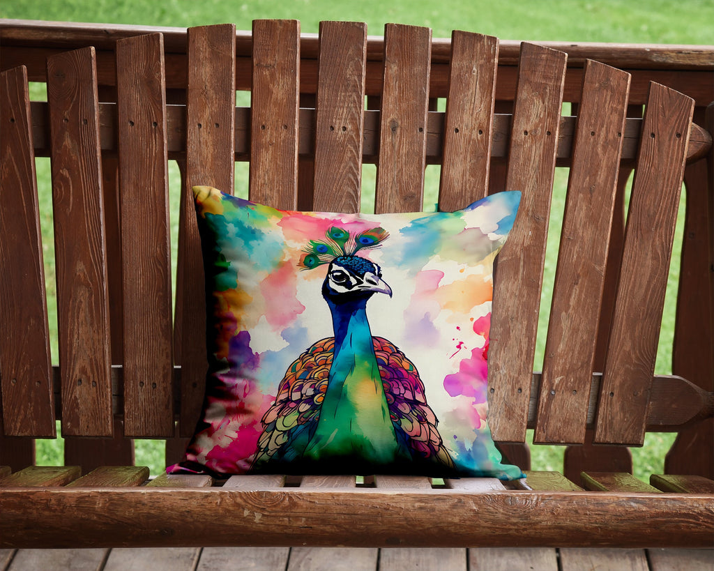 Hippie Animal Peacock Decorative Throw Pillow 14x14 Indoor Outdoor Accent Cushion, Fabric Cover with Insert for Sofa, Bed, Porch & Living Room