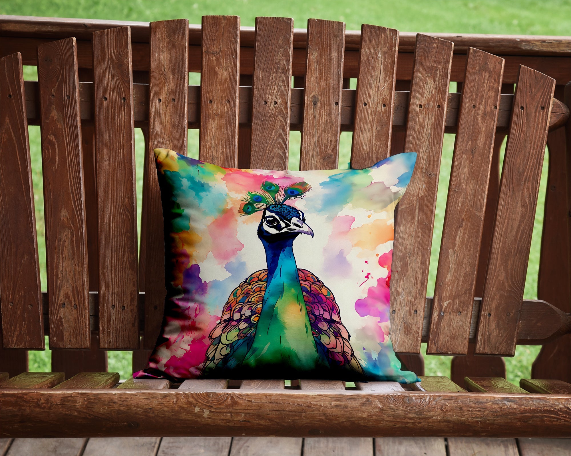Hippie Animal Peacock Decorative Throw Pillow 14x14 Indoor Outdoor Accent Cushion, Fabric Cover with Insert for Sofa, Bed, Porch & Living Room