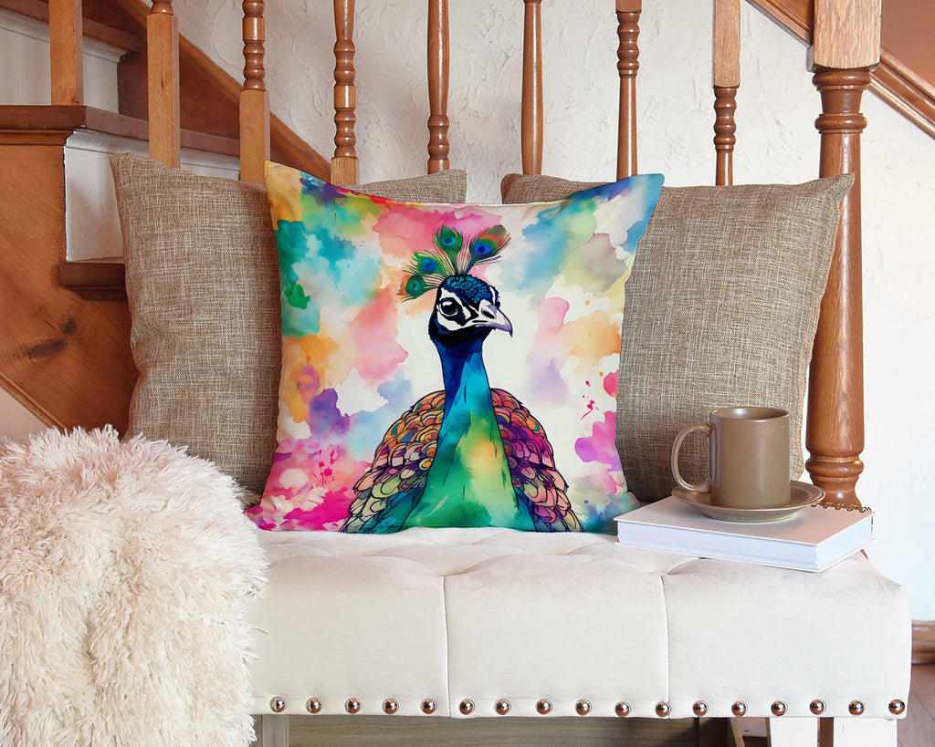 Hippie Animal Peacock Decorative Throw Pillow 14x14 Indoor Outdoor Accent Cushion, Fabric Cover with Insert for Sofa, Bed, Porch & Living Room