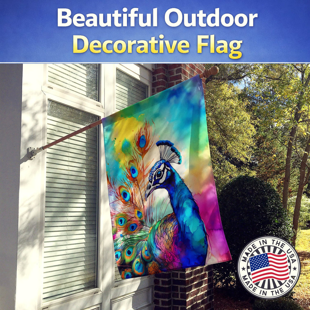 Hippie Animal Peacock House Flag 28x40 Porch Sleeve Pole Decorative Outside Yard Banner Artwork Wall Hanging, Polyester