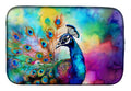 Hippie Animal Peacock Dish Drying Mat Absorbent Dish Drying Mat Pad for Kitchen Counter Dish Drainer Mat for Countertop, 14 x 21", Multicolor