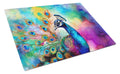 Hippie Animal Peacock Cutting Board Tempered Glass Kitchen Cutting Surface, Heat Resistant Chopping, Non-Slip Feet, Food Prep & Serving