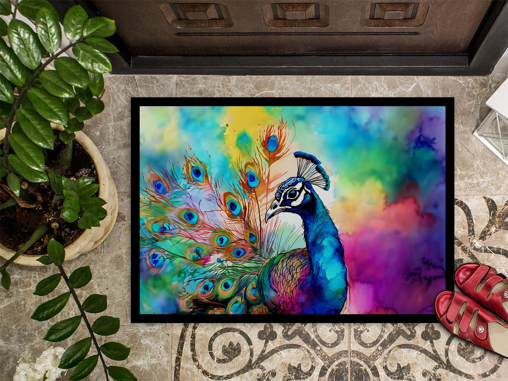 Hippie Animal Peacock Doormat Indoor Outdoor 18H X 27W Front Door Mat Rugs for Entryway, Non Slip Washable