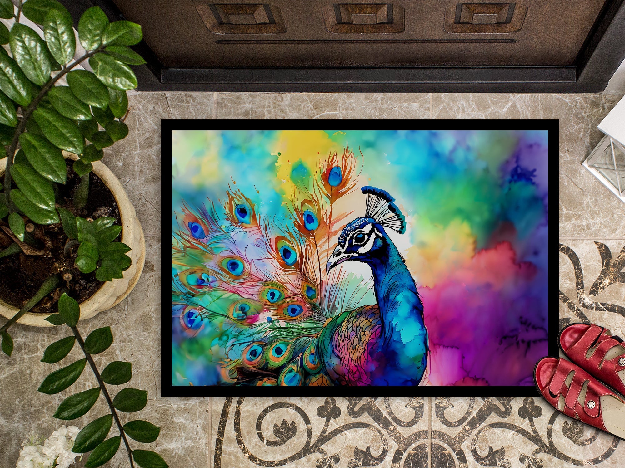 Hippie Animal Peacock Doormat Indoor Outdoor 18H X 27W Front Door Mat Rugs for Entryway, Non Slip Washable
