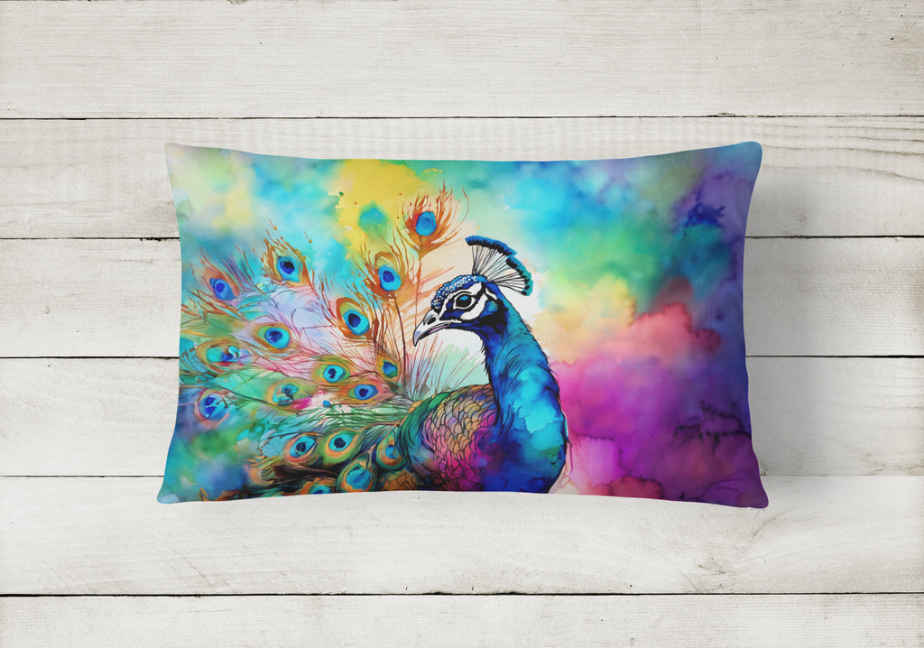 Hippie Animal Peacock Decorative Throw Pillow 12x16 Indoor Outdoor Accent Cushion, Fabric Cover with Insert for Sofa, Bed, Porch & Living Room