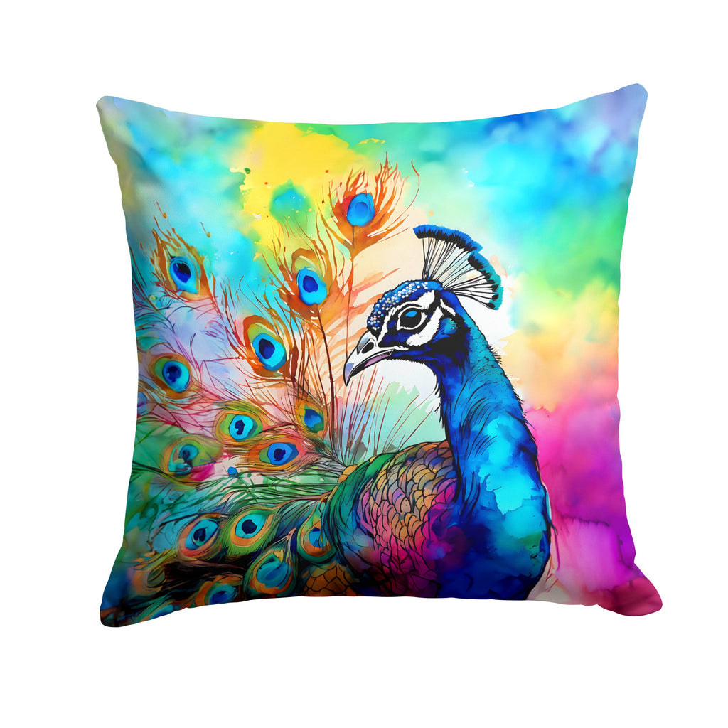 Hippie Animal Peacock Decorative Throw Pillow 14x14 Indoor Outdoor Accent Cushion, Fabric Cover with Insert for Sofa, Bed, Porch & Living Room