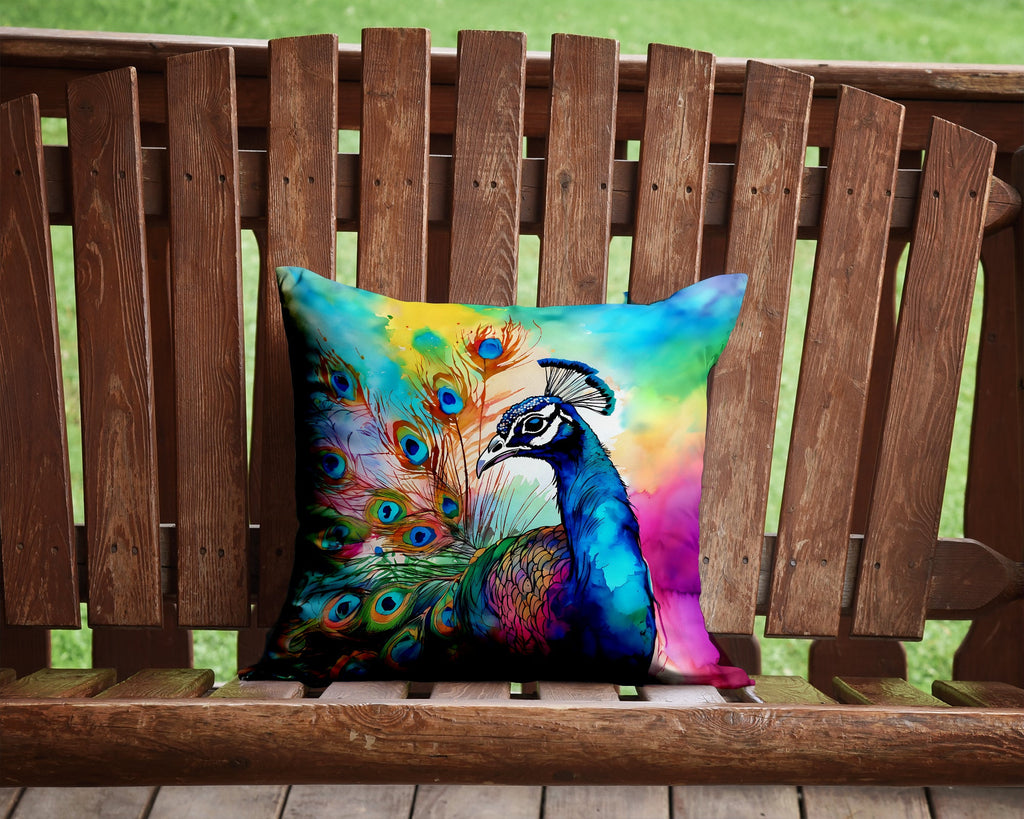 Hippie Animal Peacock Decorative Throw Pillow 14x14 Indoor Outdoor Accent Cushion, Fabric Cover with Insert for Sofa, Bed, Porch & Living Room