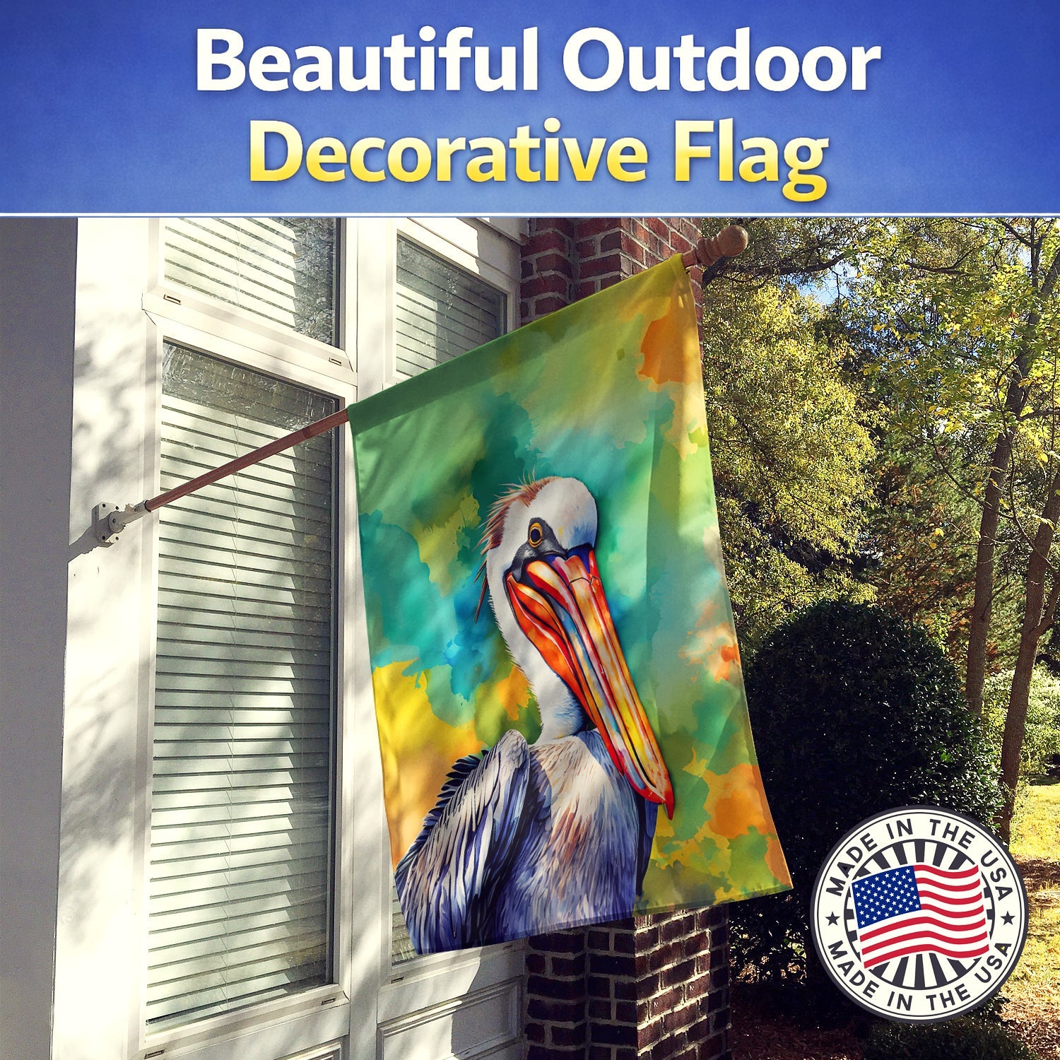 Hippie Animal Pelican House Flag 28x40 Porch Sleeve Pole Decorative Outside Yard Banner Artwork Wall Hanging, Polyester