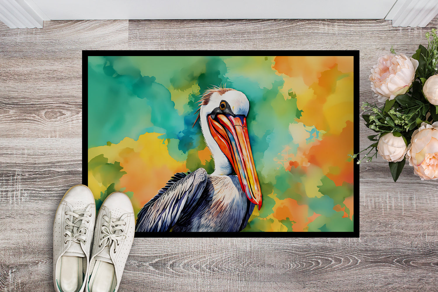 Hippie Animal Pelican Doormat Indoor Outdoor 18H X 27W Front Door Mat Rugs for Entryway, Non Slip Washable