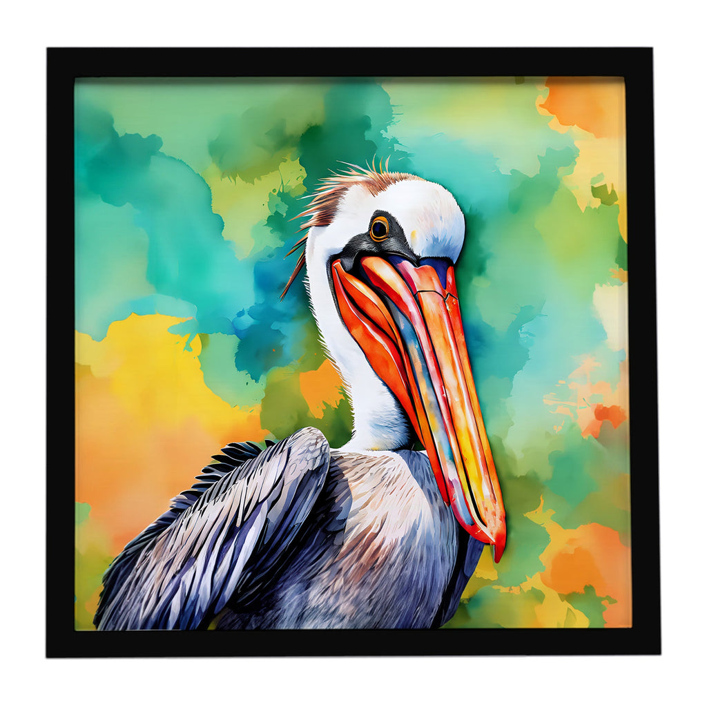 Hippie Animal Pelican Framed Metal Print Bathroom, Kitchen, Office, Home Decor Wall Art Ready to Hang, Square, 8X8