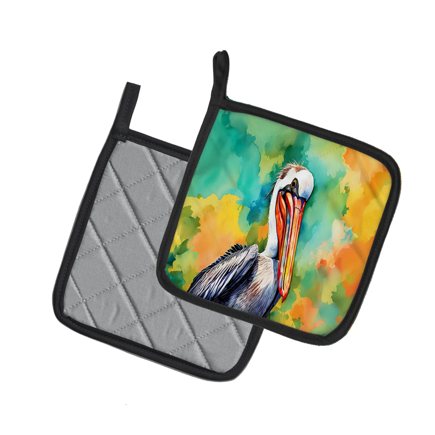 Hippie Animal Pelican Pot Holder Set of 2 Heat Resistant Quilted Hot Pads 7.5 x 7.5 Inch, Insulated Kitchen Trivets for Cooking & Baking