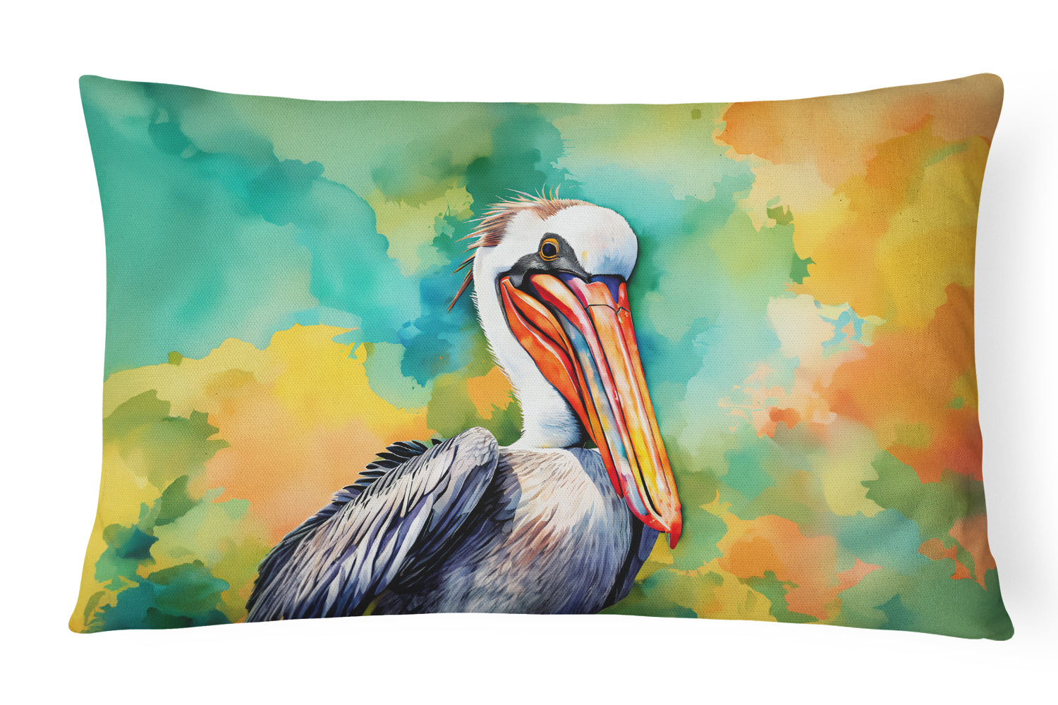 Hippie Animal Pelican Decorative Throw Pillow 12x16 Indoor Outdoor Accent Cushion, Fabric Cover with Insert for Sofa, Bed, Porch & Living Room