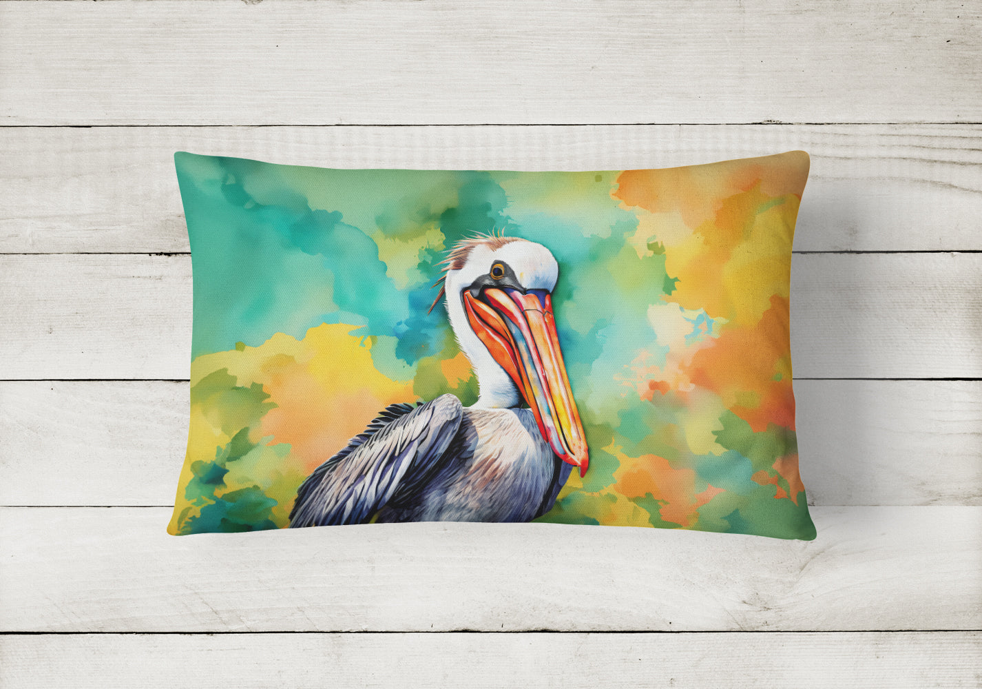 Hippie Animal Pelican Decorative Throw Pillow 12x16 Indoor Outdoor Accent Cushion, Fabric Cover with Insert for Sofa, Bed, Porch & Living Room