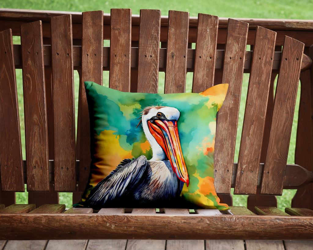 Hippie Animal Pelican Decorative Throw Pillow 14x14 Indoor Outdoor Accent Cushion, Fabric Cover with Insert for Sofa, Bed, Porch & Living Room