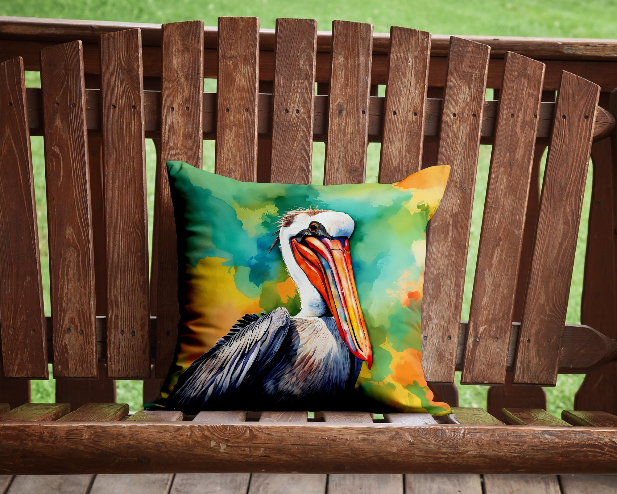 Hippie Animal Pelican Decorative Throw Pillow 14x14 Indoor Outdoor Accent Cushion, Fabric Cover with Insert for Sofa, Bed, Porch & Living Room