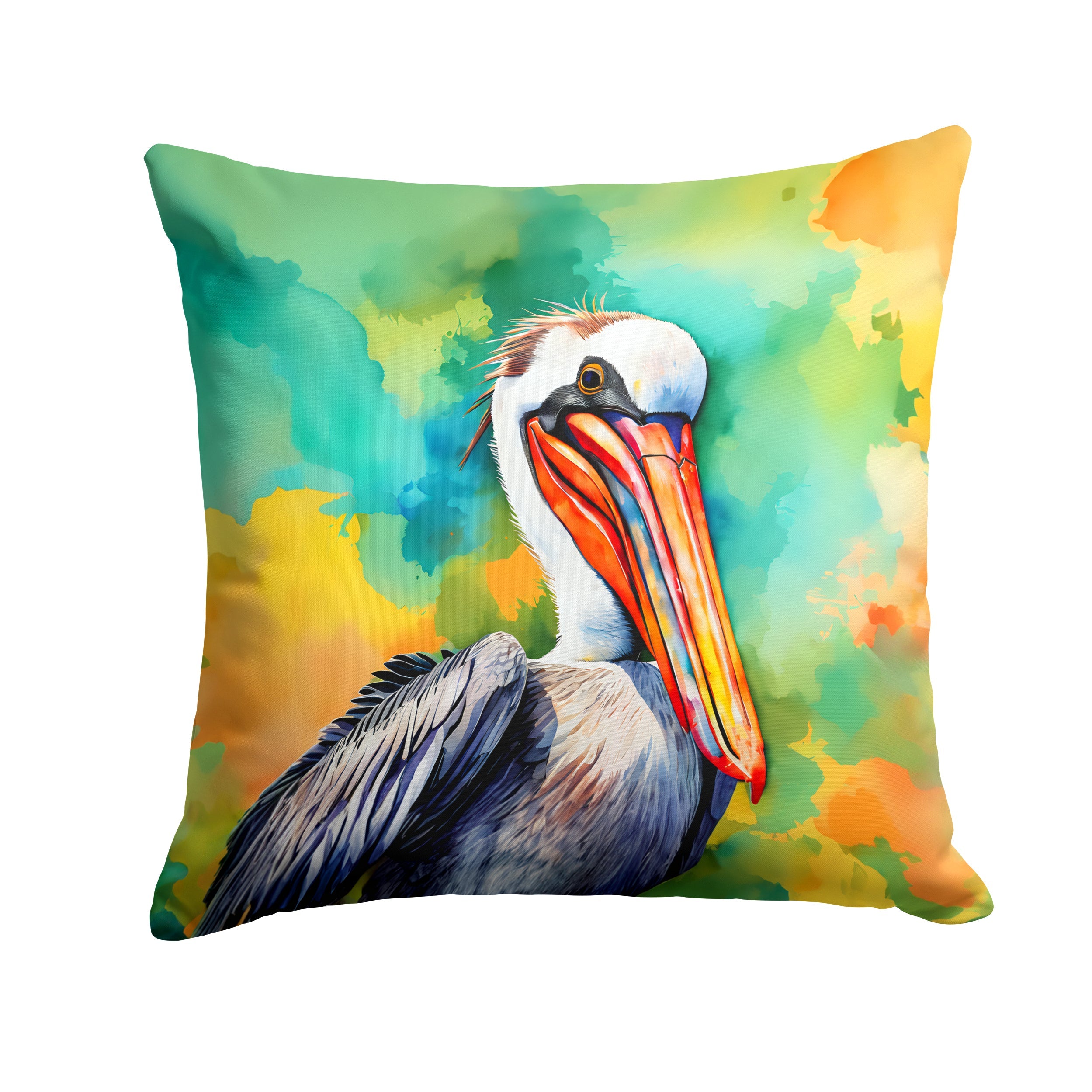 Hippie Animal Pelican Decorative Throw Pillow 18x18 Indoor Outdoor Accent Cushion, Fabric Cover with Insert for Sofa, Bed, Porch & Living Room