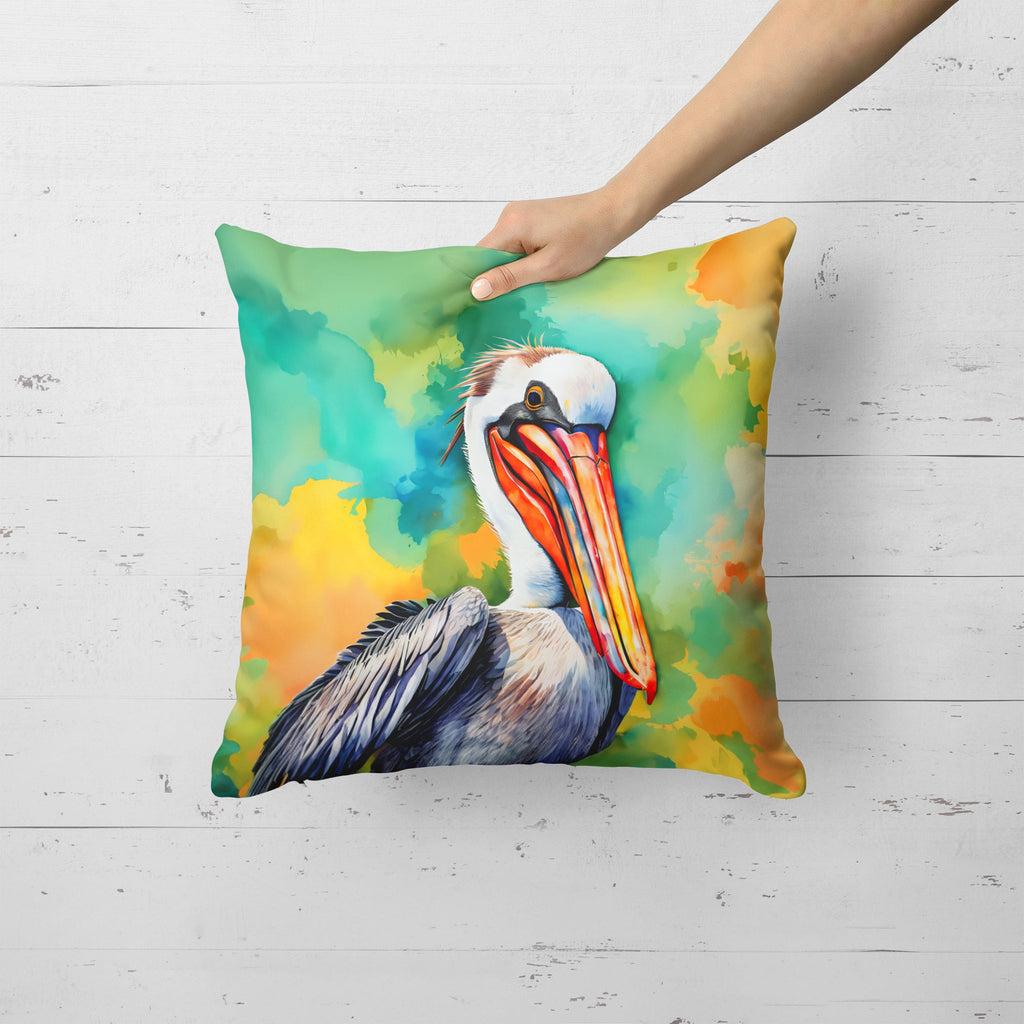 Hippie Animal Pelican Decorative Throw Pillow 18x18 Indoor Outdoor Accent Cushion, Fabric Cover with Insert for Sofa, Bed, Porch & Living Room