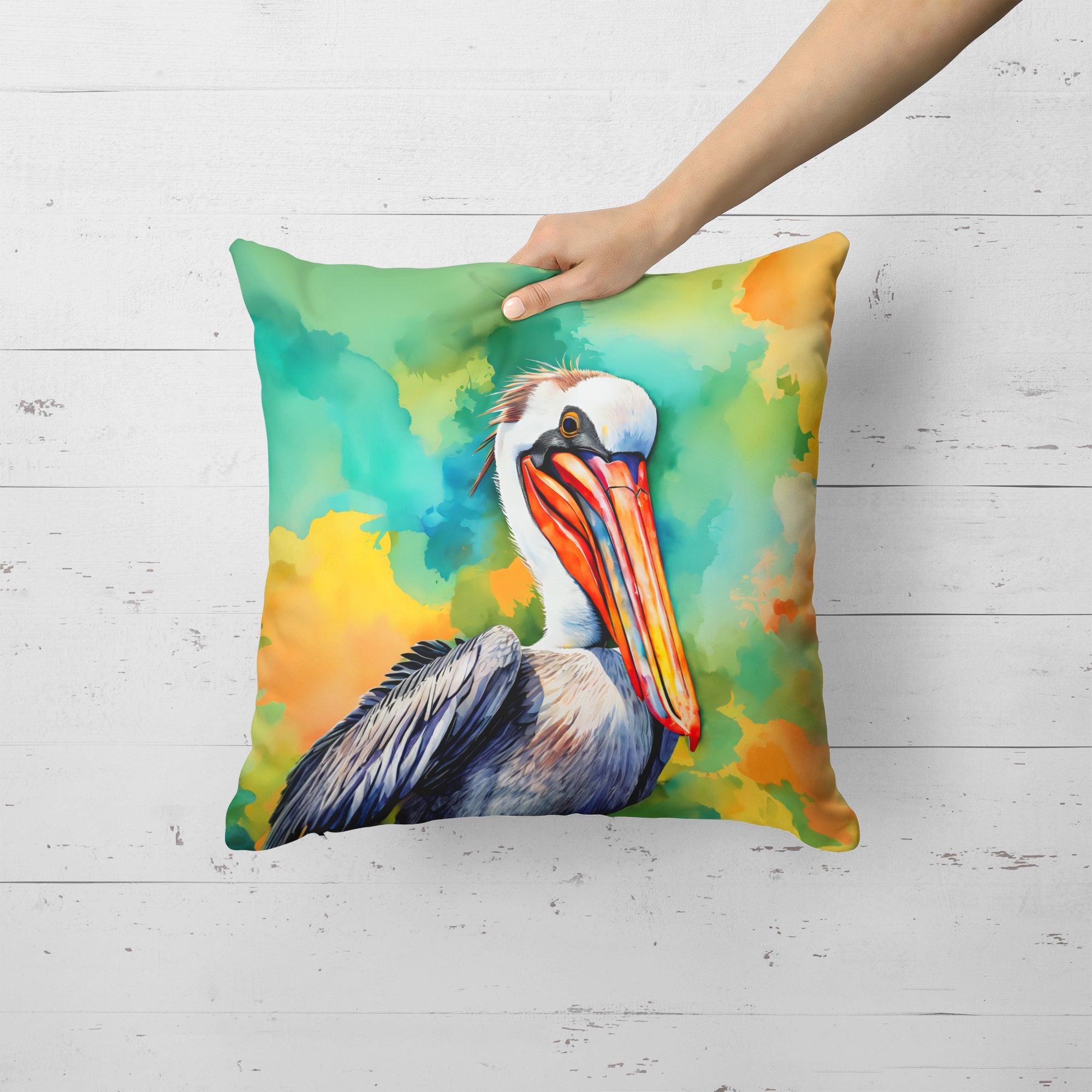 Hippie Animal Pelican Decorative Throw Pillow 18x18 Indoor Outdoor Accent Cushion, Fabric Cover with Insert for Sofa, Bed, Porch & Living Room