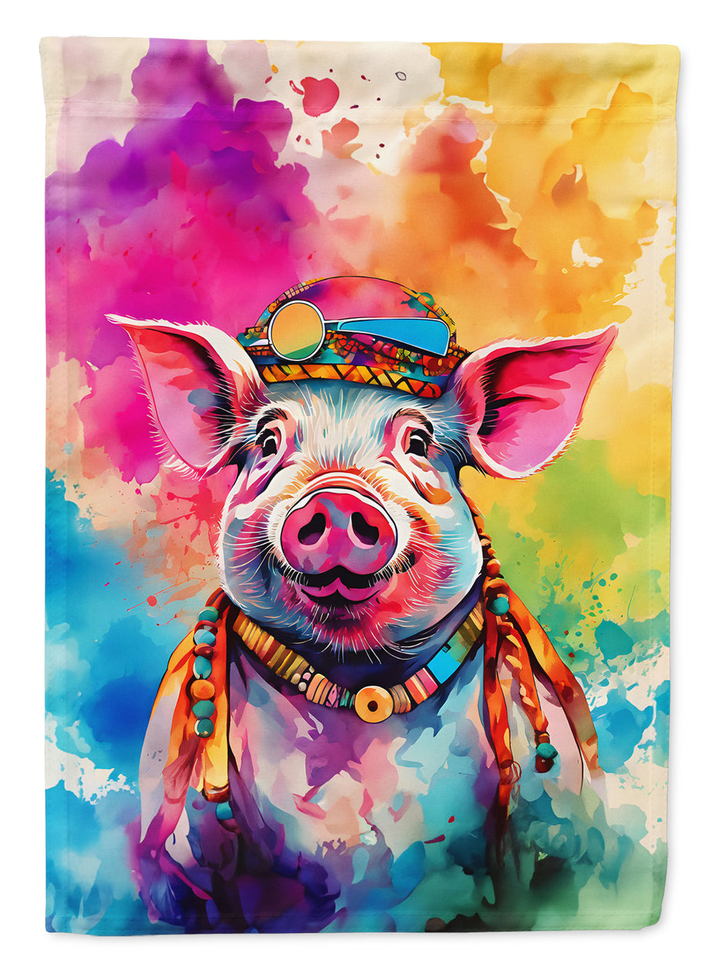 Hippie Animal Pig House Flag 28x40 Porch Sleeve Pole Decorative Outside Yard Banner Artwork Wall Hanging, Polyester