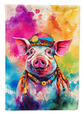 Hippie Animal Pig House Flag 28x40 Porch Sleeve Pole Decorative Outside Yard Banner Artwork Wall Hanging, Polyester