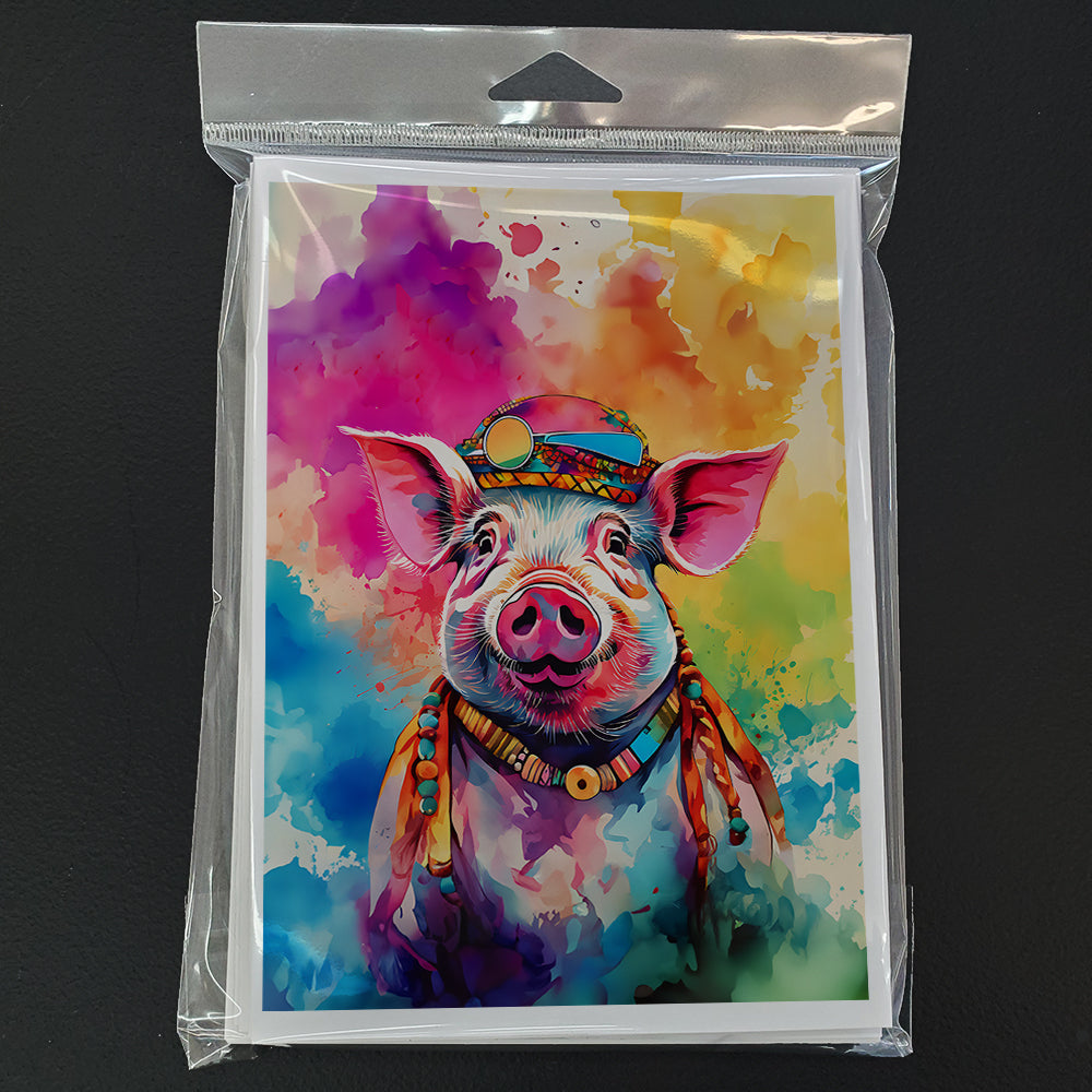 Hippie Animal Pig Greeting Cards Pack of 8 Blank Cards with Envelopes Whimsical A7 Size 5x7