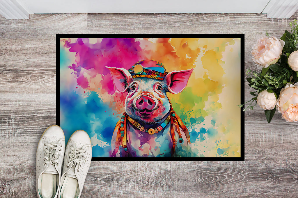 Hippie Animal Pig Doormat Indoor Outdoor 18H X 27W Front Door Mat Rugs for Entryway, Non Slip Washable