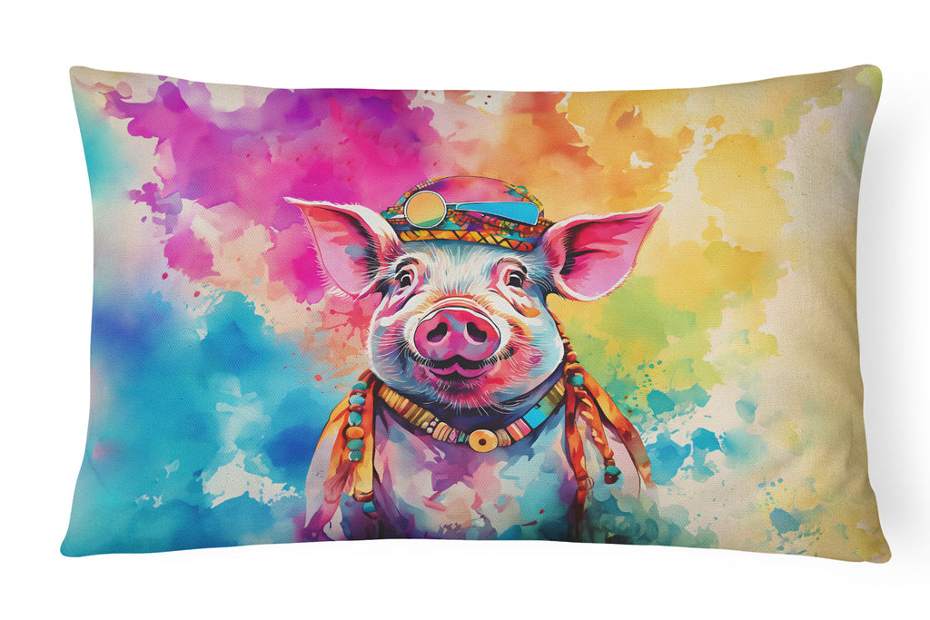 Hippie Animal Pig Decorative Throw Pillow 12x16 Indoor Outdoor Accent Cushion, Fabric Cover with Insert for Sofa, Bed, Porch & Living Room