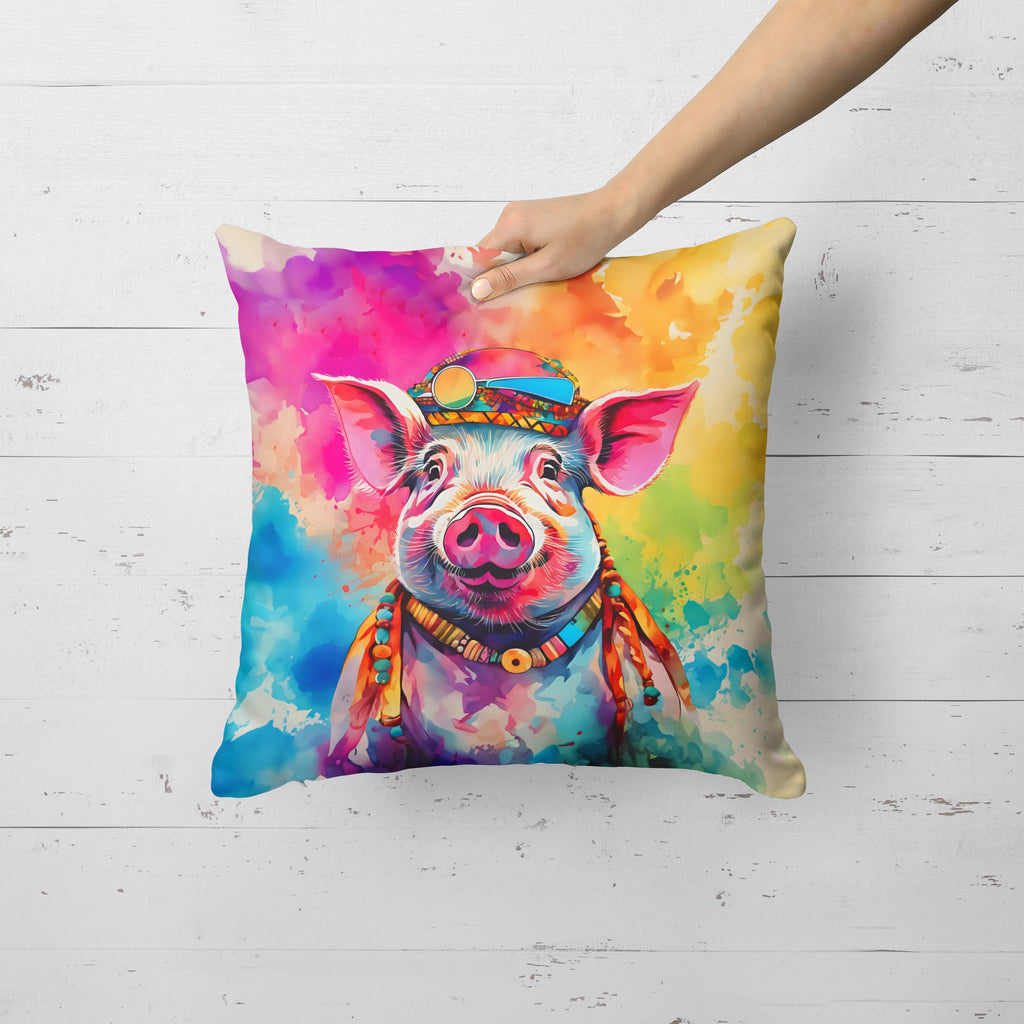 Hippie Animal Pig Decorative Throw Pillow 18x18 Indoor Outdoor Accent Cushion, Fabric Cover with Insert for Sofa, Bed, Porch & Living Room