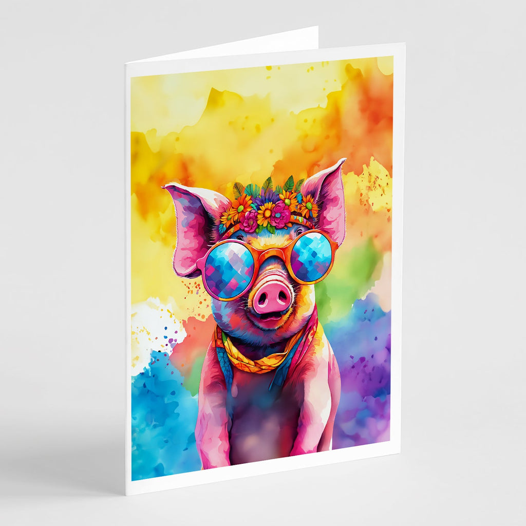 Hippie Animal Pig Greeting Cards Pack of 8 Blank Cards with Envelopes Whimsical A7 Size 5x7